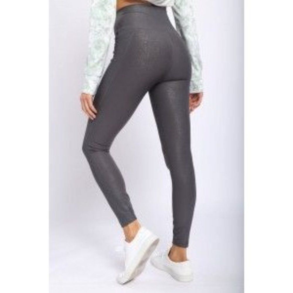 High-waisted Foil Leggings With Side Pockets Urban Chic Grey - Picture 4 of 9